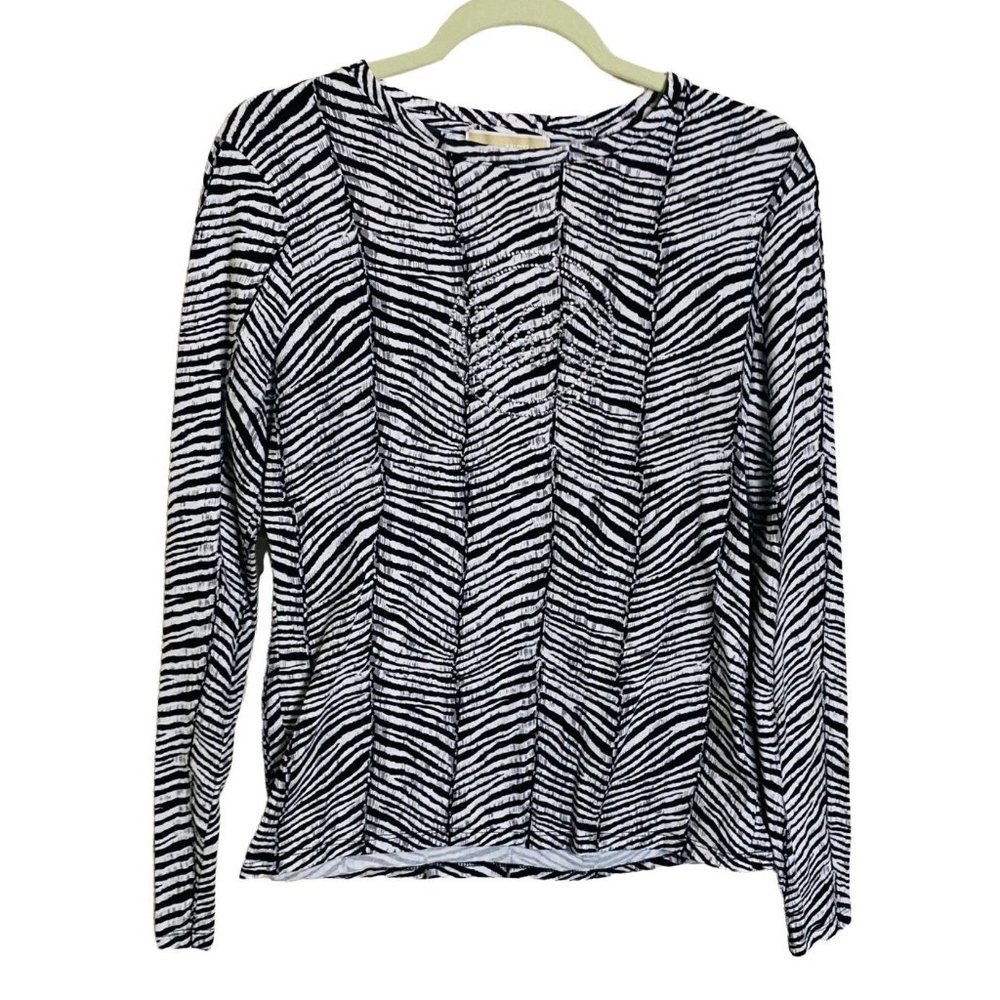 Michael Michael Kors Women Sz Medium Zebra Print‎ Blouse Long Sleeve Bling MK